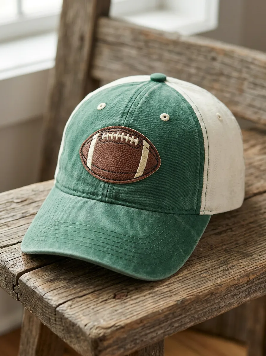 Unisex Gridiron American Football Fan Leather Patch Embroidered Baseball Cap