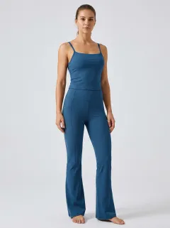 Women's Statement Ribbed Yoga Inspired Fitness Inspired Tank Top and Flare Pants Active Set