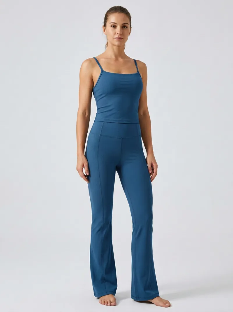 Women's Statement Ribbed Yoga Inspired Fitness Inspired Tank Top and Flare Pants Active Set