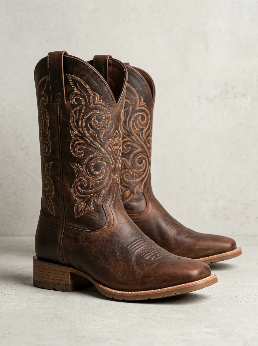 Men's Western Cowboy Floral Embroidery Floral Embroidered Cowboy Boots