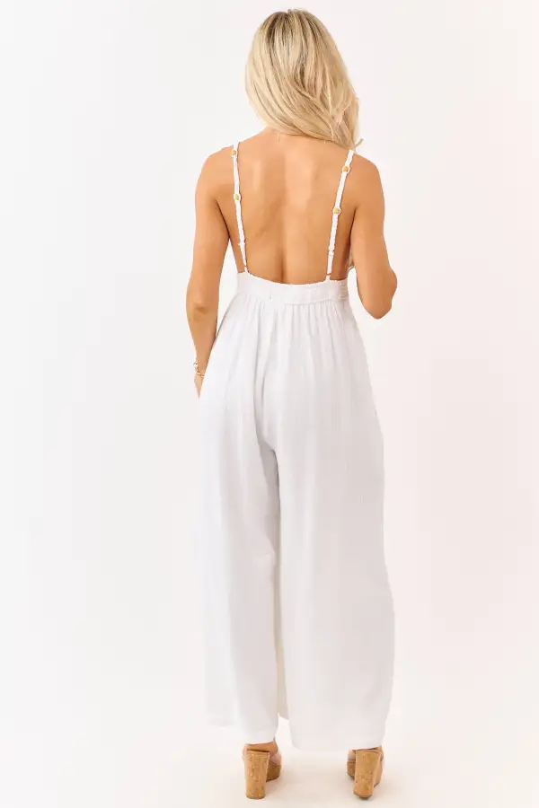 Cotton Gauze Crochet Lace Sleeveless Jumpsuit