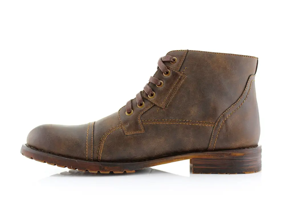 Classic Faux-Leather Burnished Lace-Up Combat Boots