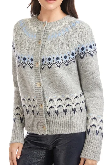 Grey Fair Isle Knit Cardigan