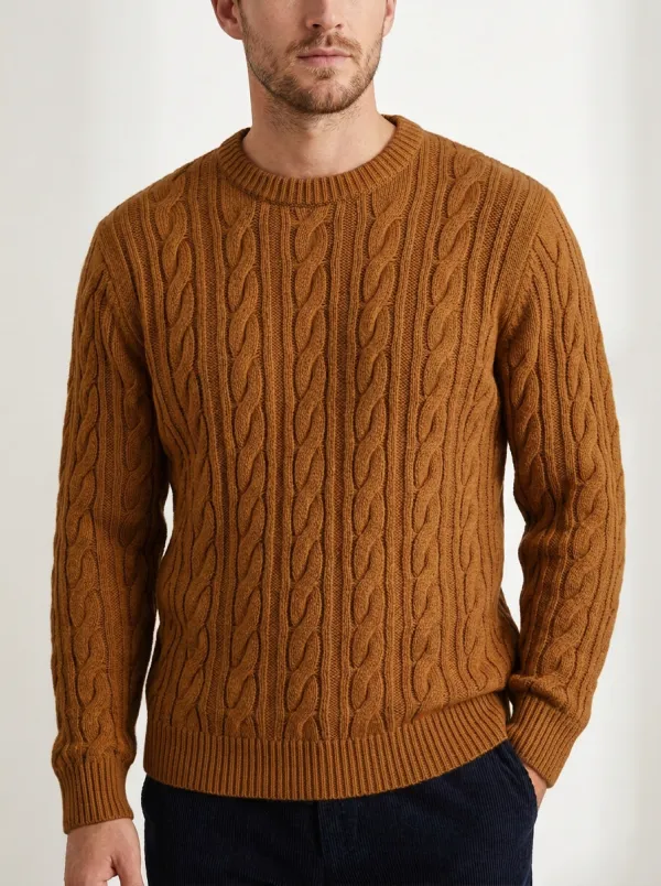 Men’s Ribbed Cable-Knit Crewneck Layering Sweater