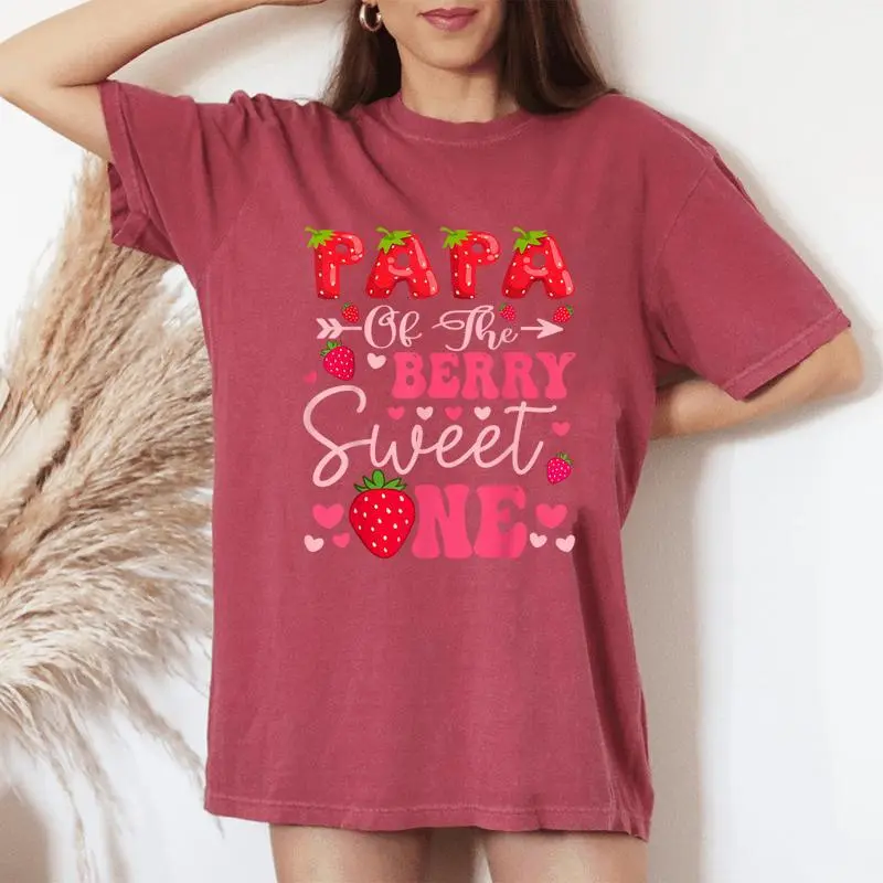 Papa Of The Berry Sweet One Strawberry 1St Birthday Girl Women's Oversized Comfort T-Shirt