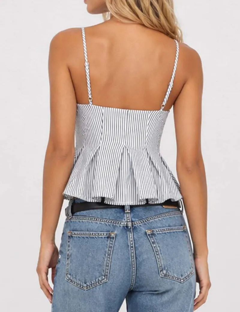 Chic Spaghetti Strap Button Front Peplum Cami Top