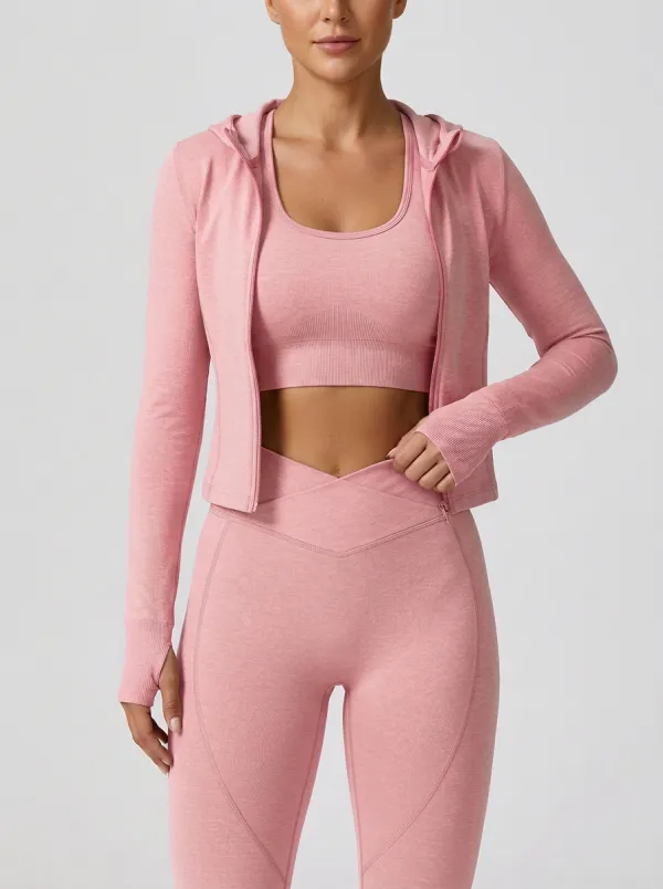 Streetwear Seamless Design Style Women's Three Piece Activewear Set
