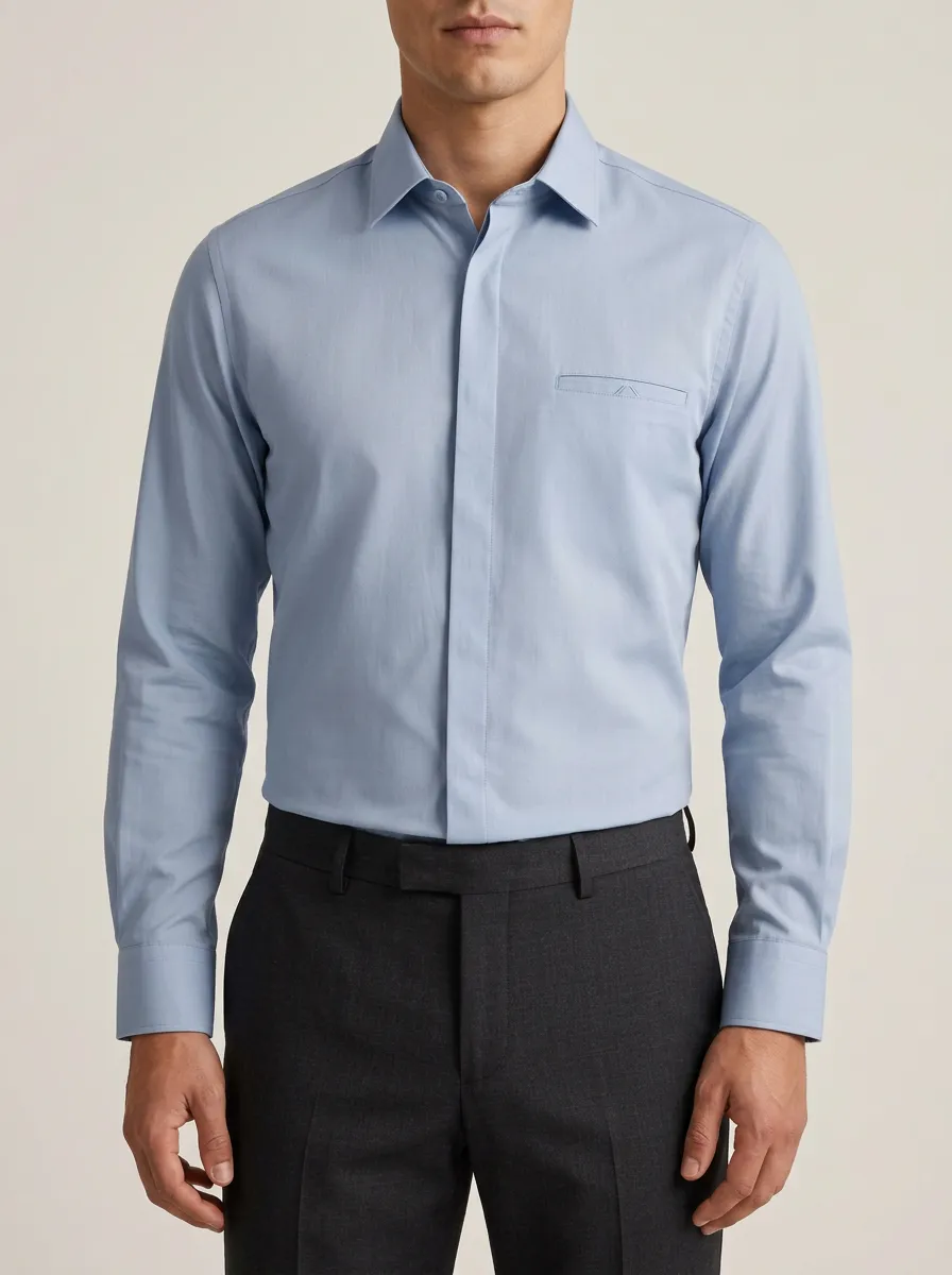 Men's Non-Iron Cotton Blue Formal Long Sleeve Shirt