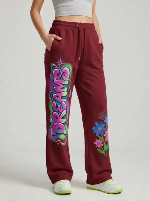 Women's Streetwear Dreams Graffiti Flower Printed Sweatpants