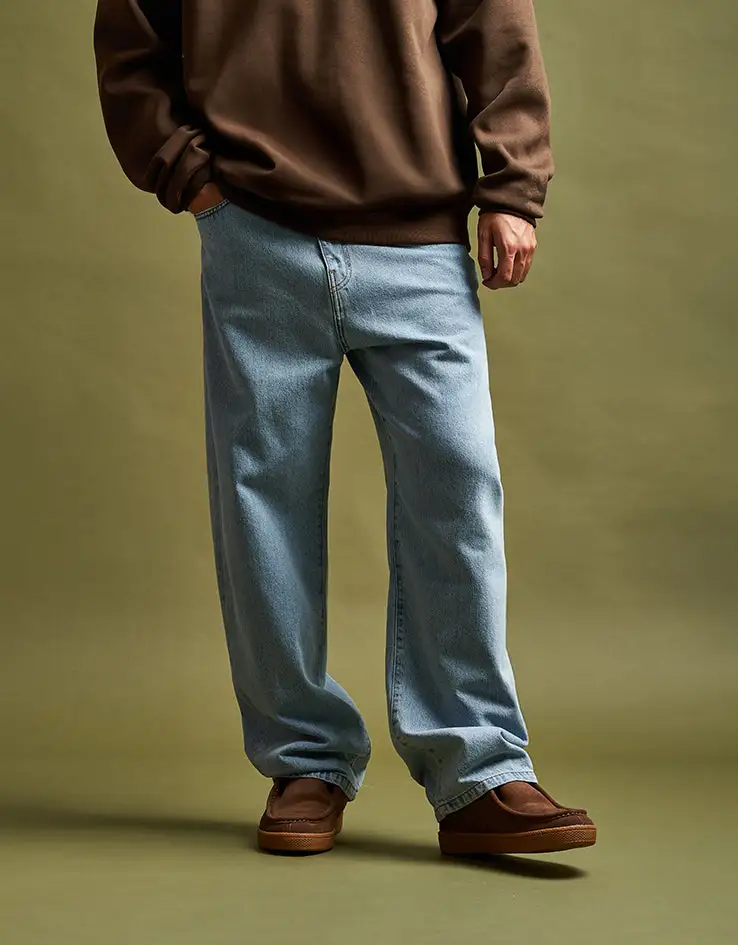 Bleached Loose Tapered Four Pocket Denim Jeans