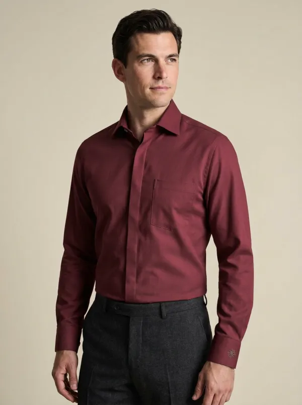 Men's Harbor Non-Iron Cotton Compass Embroidered Long Sleeve Shirt