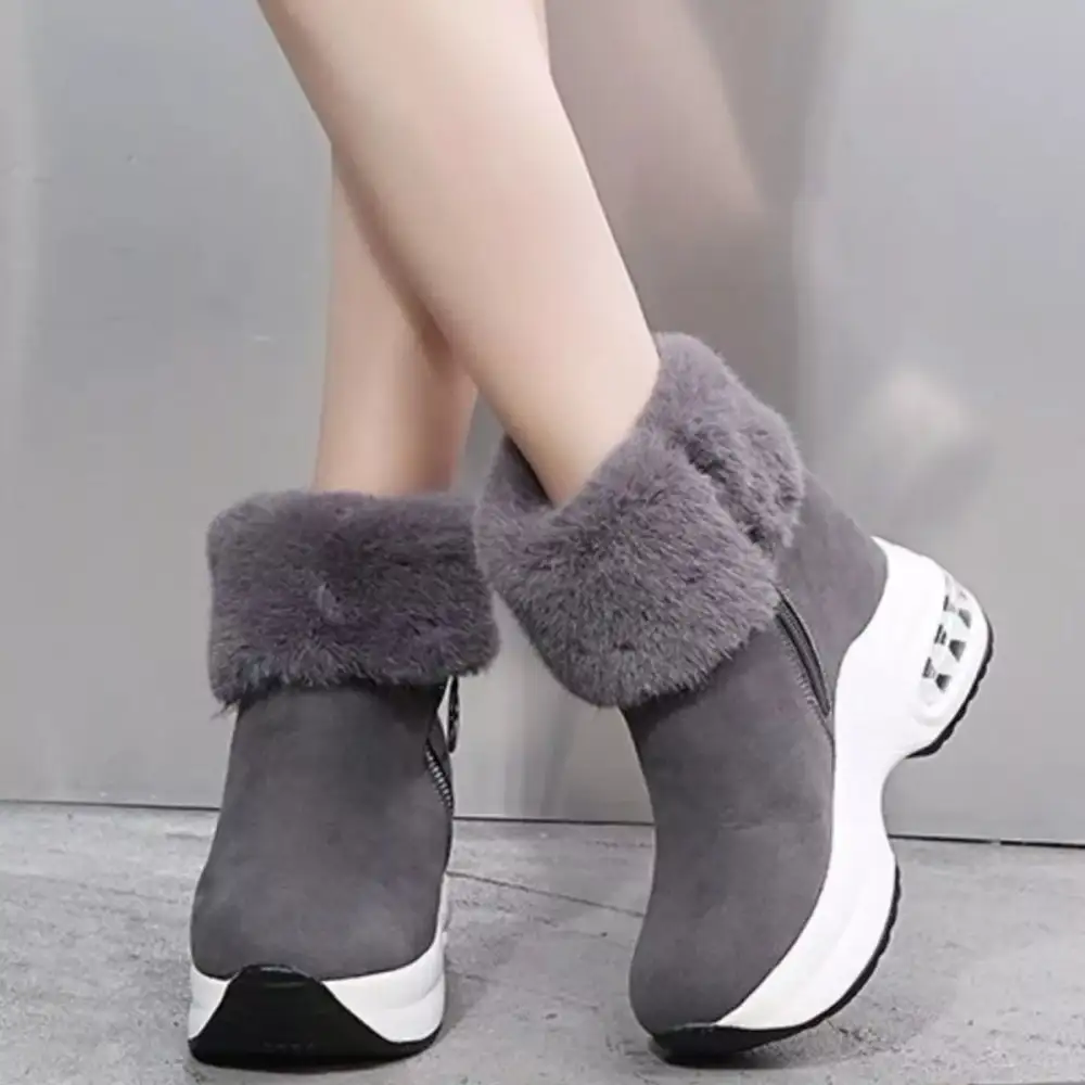 Fuzzy Side-Zip Platform Ankle Boots