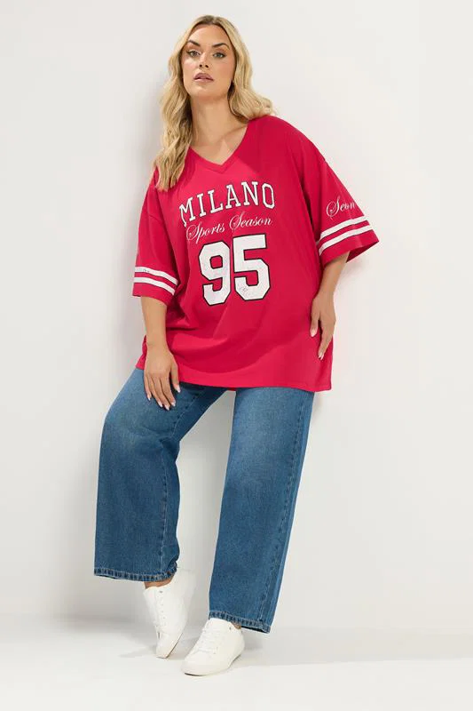 Red 'Milano' Boxy Varsity T-Shirt detail 2