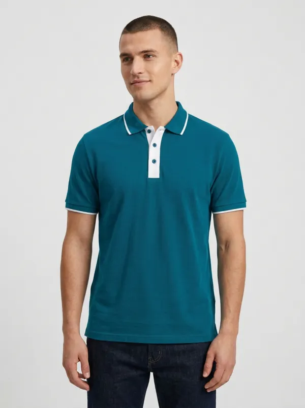 Men's Navy Blue Contrast White Trim Casual Polo Shirt