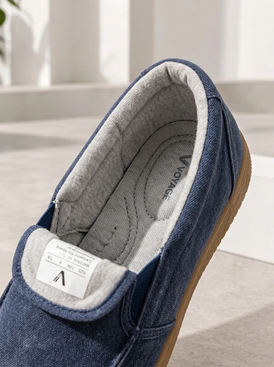 Men's Navy Washed Canvas Moc-Toe Gum-Sole Elastic-Gore Slip-On Boat Shoes