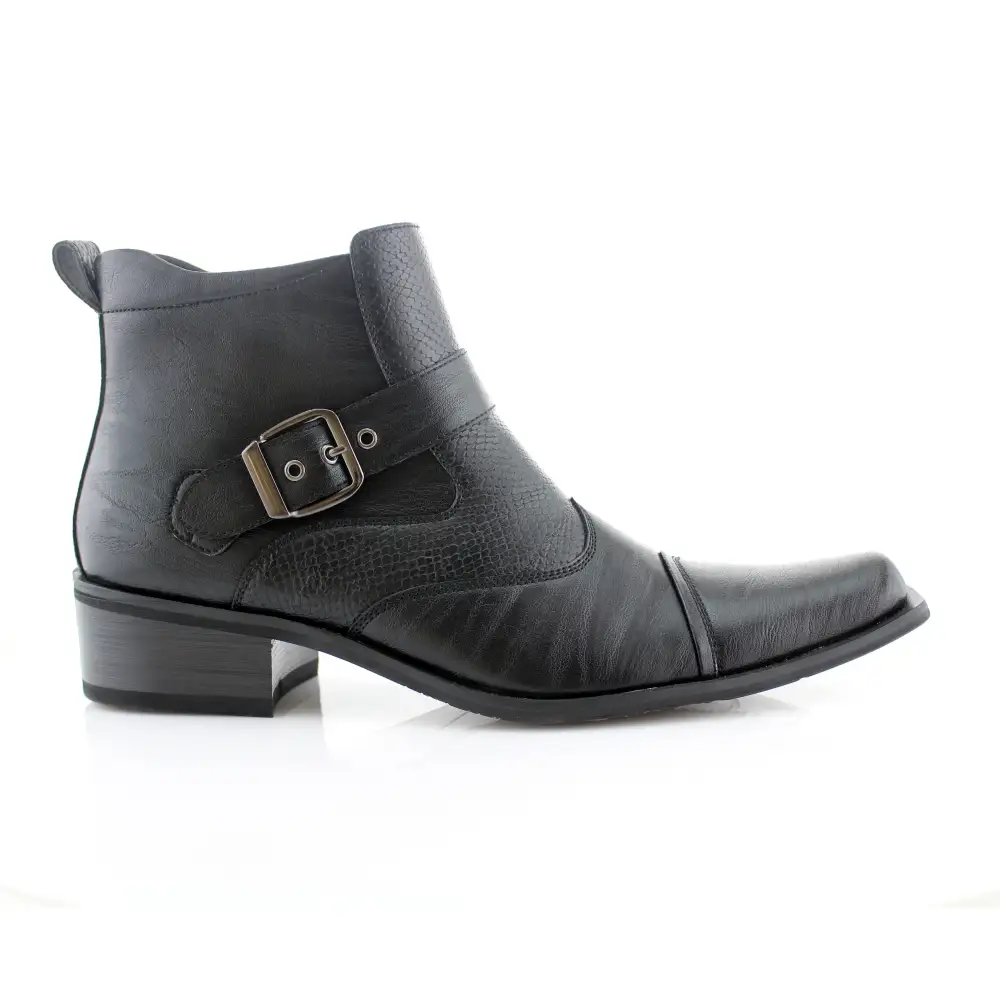 Faux-Leather Embossed Pointed-Toe Chelsea Boots