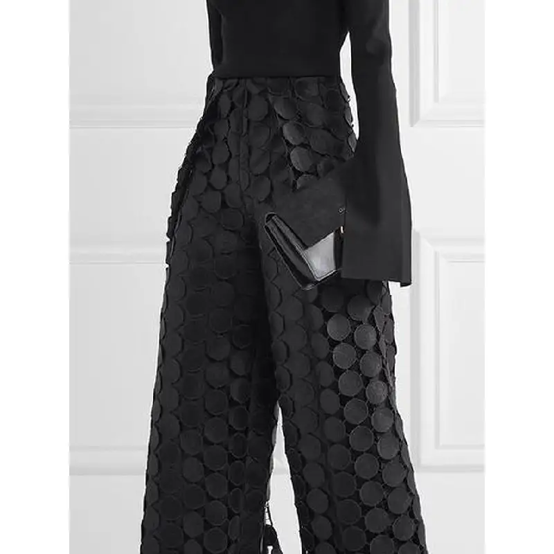 High Waisted Wide Leg Hollow Polka Dot Pants Trousers