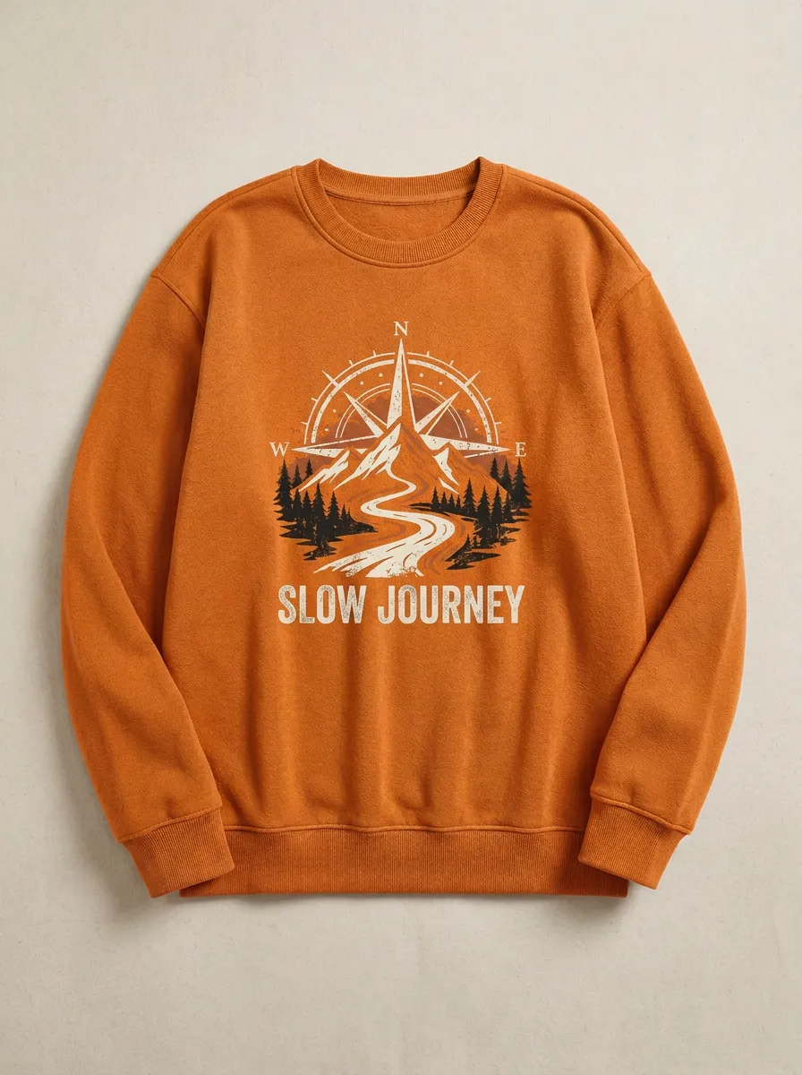 Unisex Outdoor Adventure Compass Mountain Printed Sweatshirt