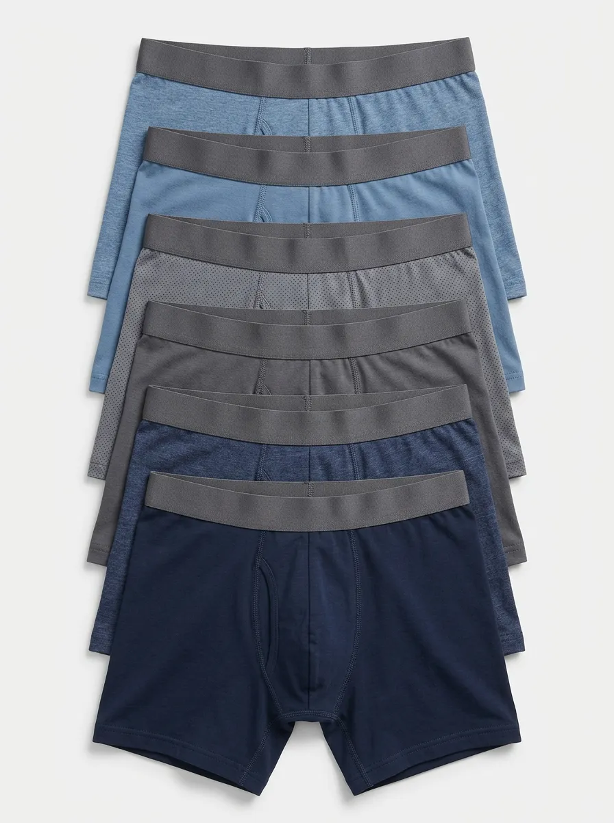 Men's Solid Pattern Breathable Wide Waistband 6-Pack Boxer Briefs