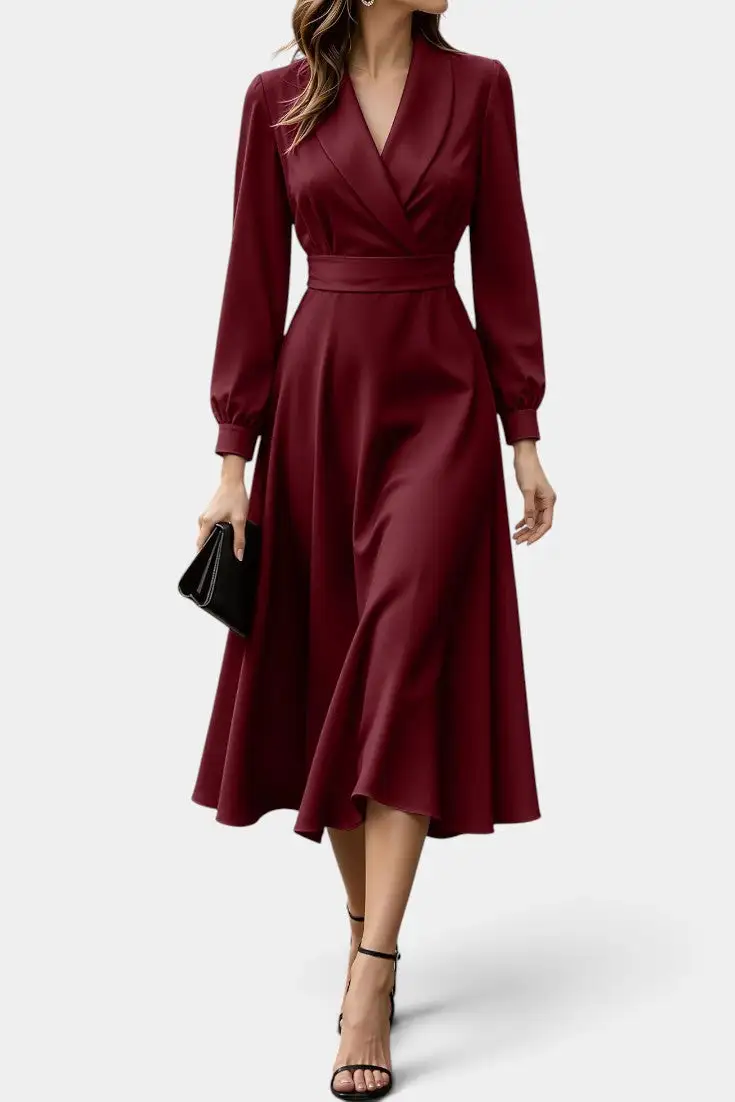 Satin Wrap Midi Dress