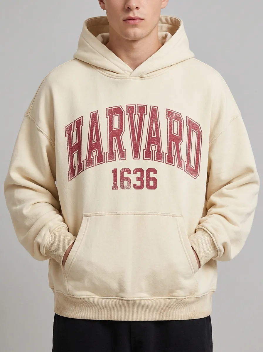 Men's Harvard University 1636 Distressed Printed Hoodie