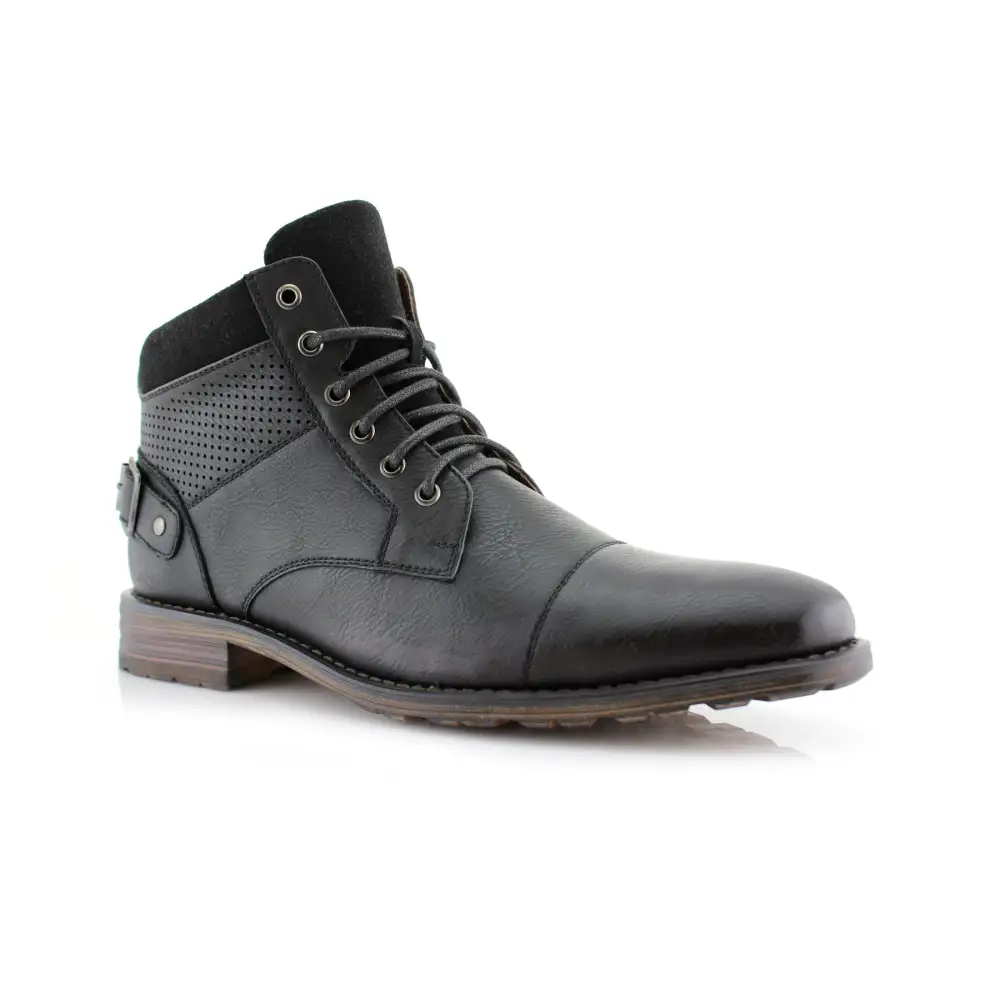 Faux-Suede Suede Faux-Leather Combat Boots