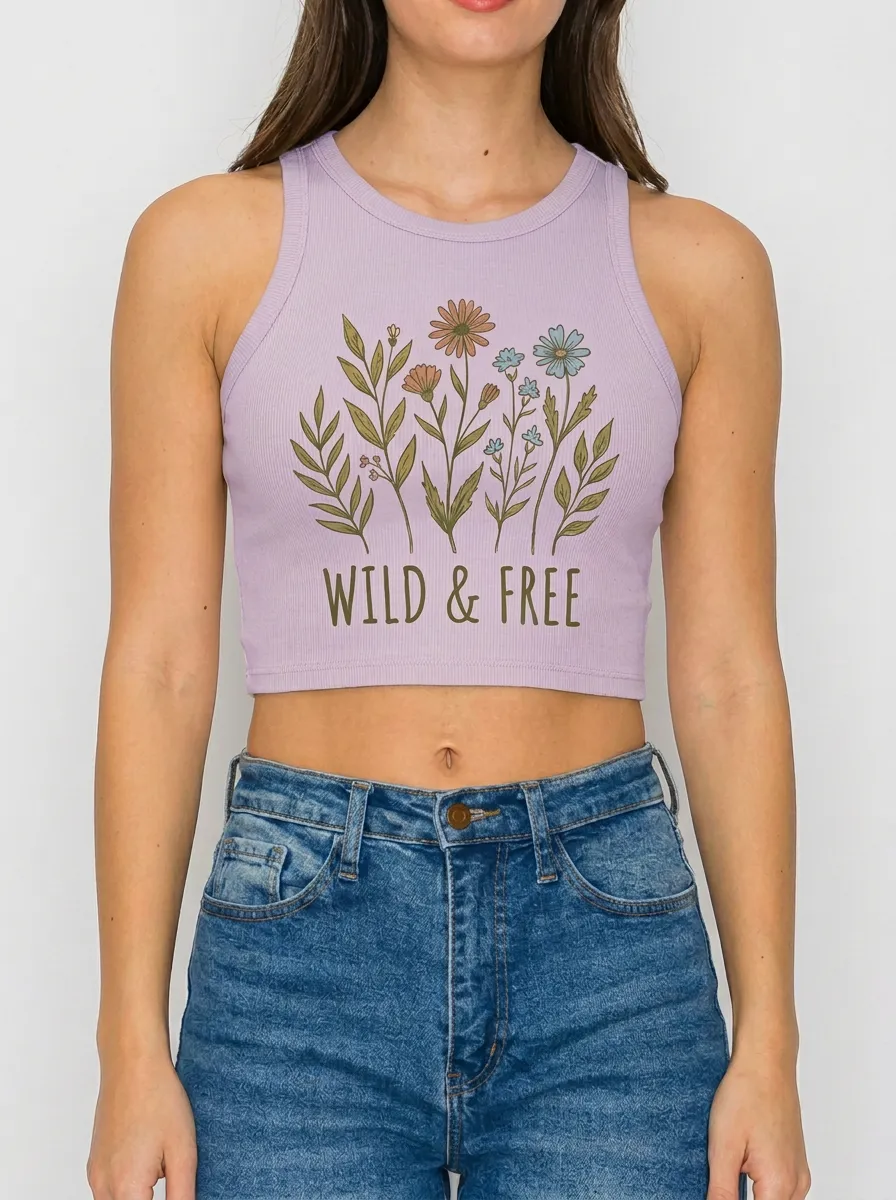 Women's Wild & Free Boho Flower Graphic Crop Tank Top