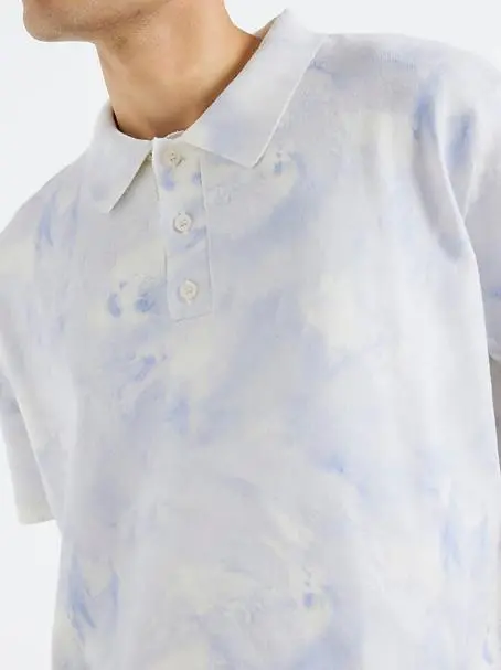 Men's Blue Tie Dye Loose Fit Camouflage Polo Shirt Short Sleeve