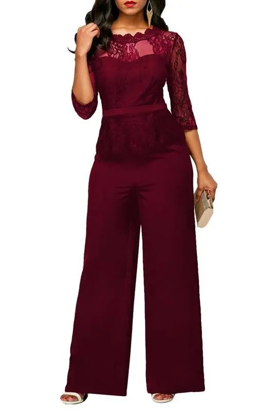Lace Peplum Wide-Leg Jumpsuit