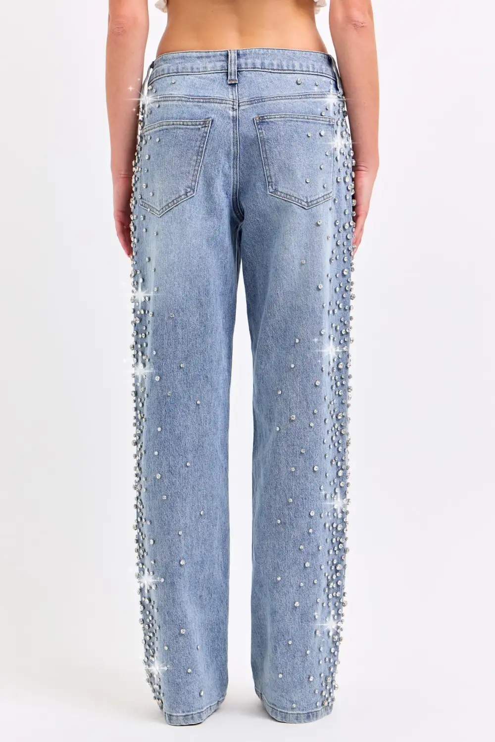 Embellished High Rise Wide Leg Jeans