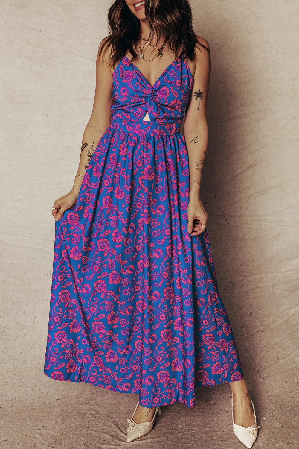 Blue Floral Tie Back Maxi Dress