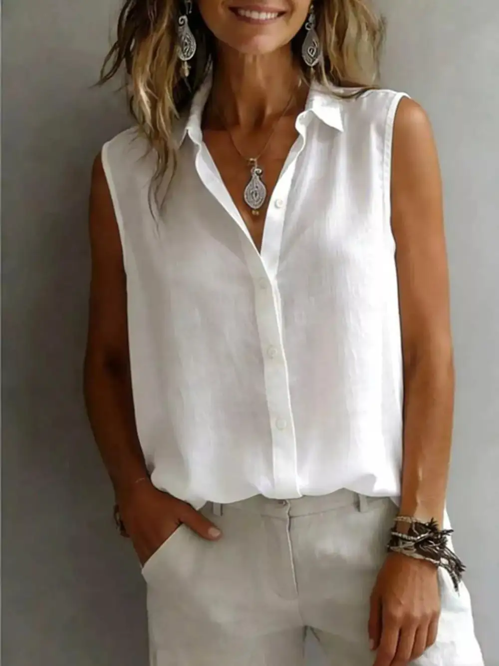 Sleeveless Button Down Shirt