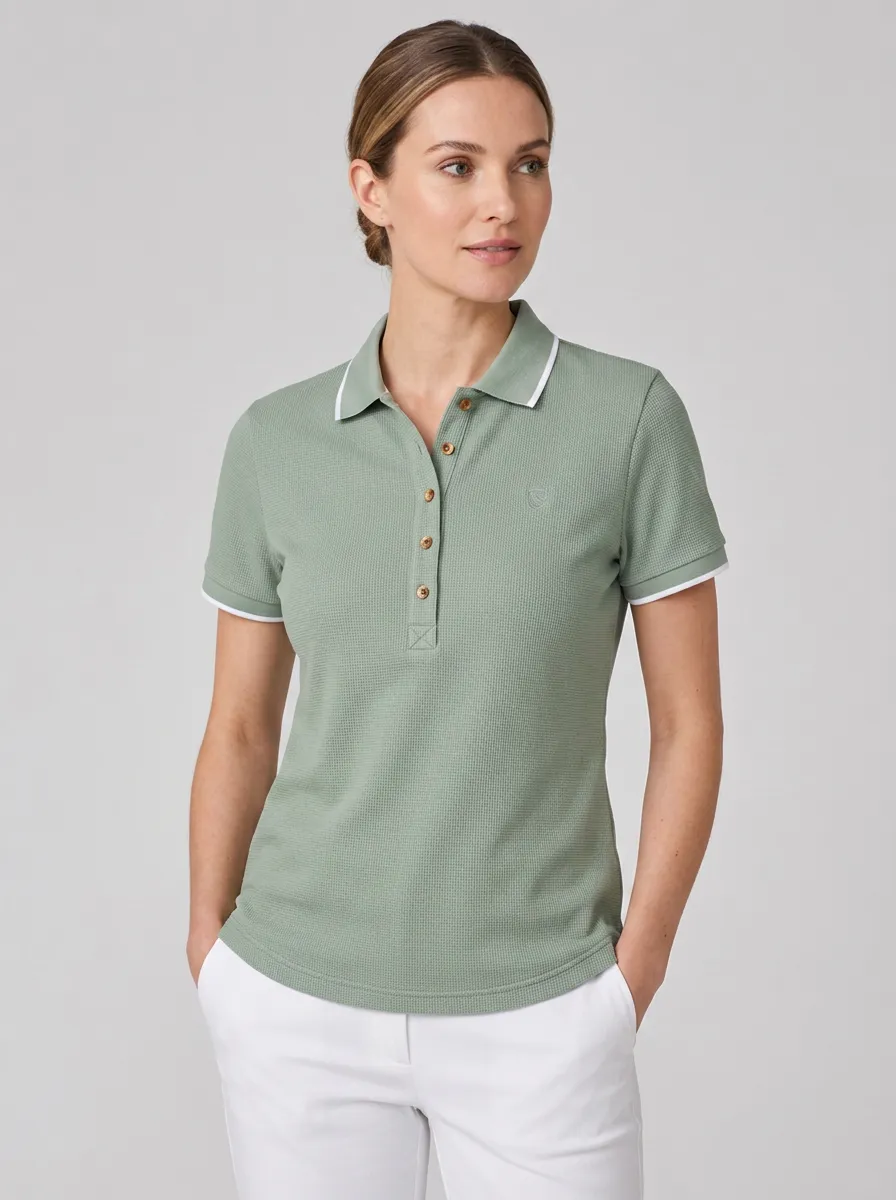 Women's Equestrian Lover Horse Logo Embroidered Waffle Knit Polo Shirt