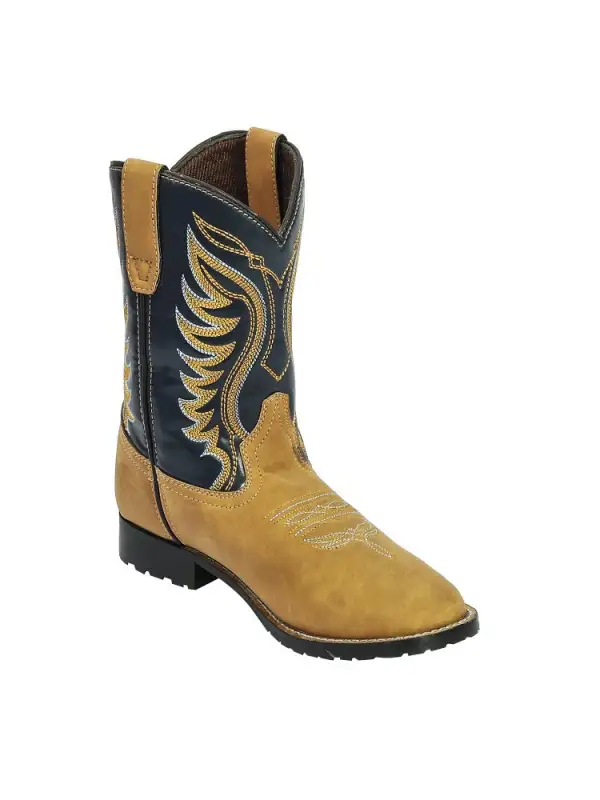 Textured Men's Denim Boots With Round Toe
