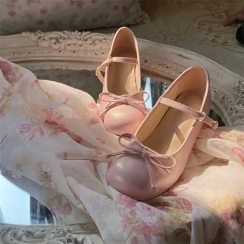 Bow-Detail Mary-Jane Round-Toe Flats