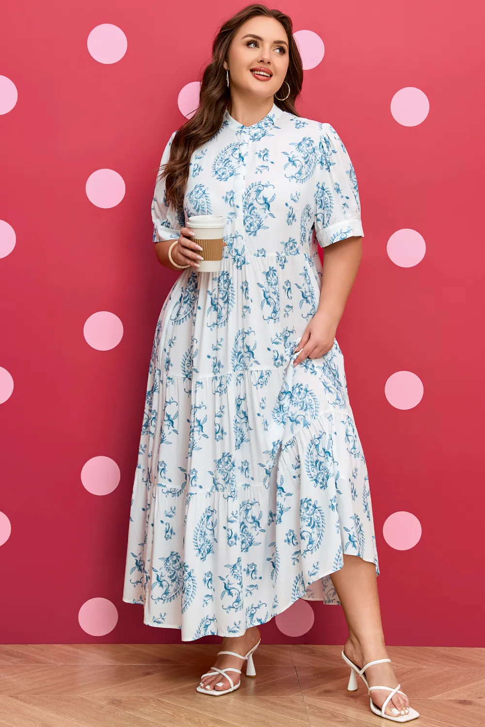 Blue Floral Plus Size Maxi Dress