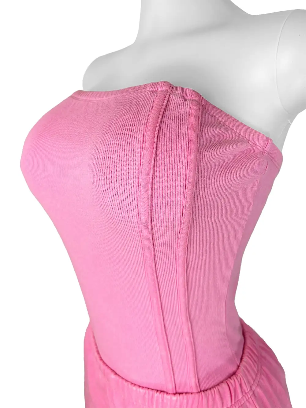 Strapless Ribbed Corset Top and Jogger Pants Set