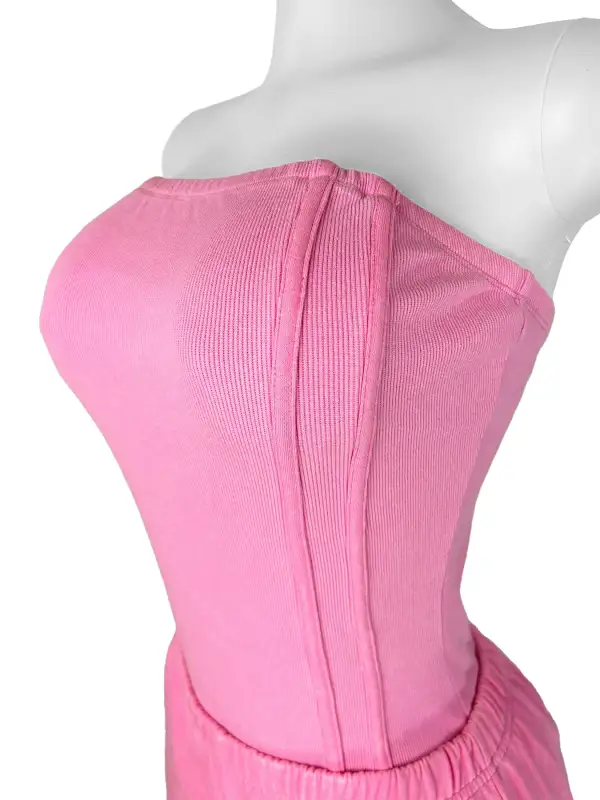 Strapless Ribbed Corset Top and Jogger Pants Set