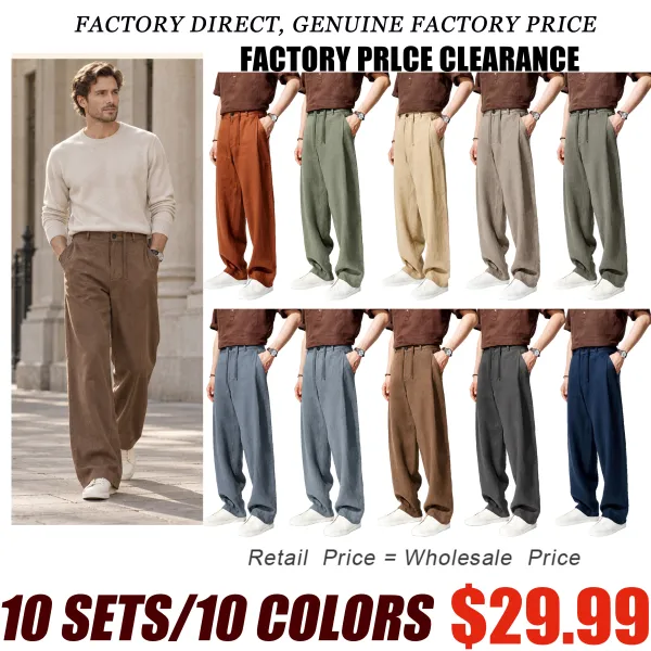 Men's Heavyweight Pure Linen Straight-Leg Casual Trousers – 