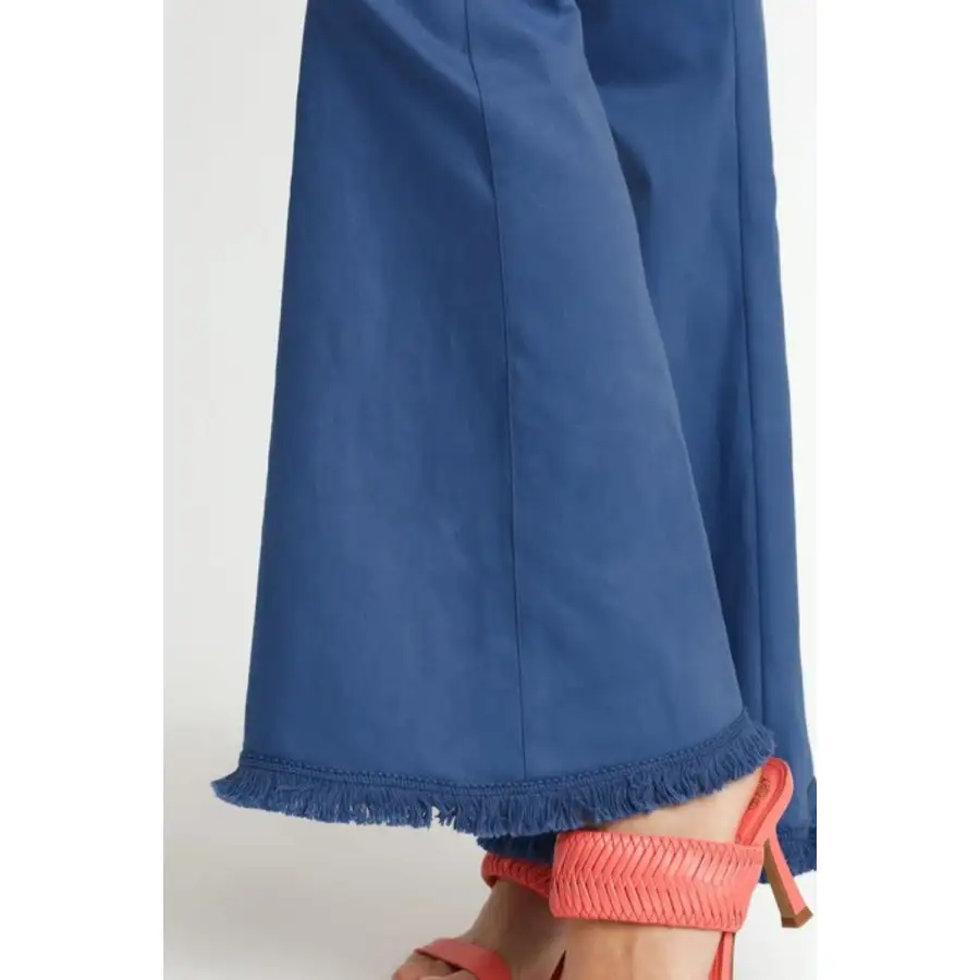 Full Size Wide Flare Leg Stretch Pants with Frayed Hem Plus Size