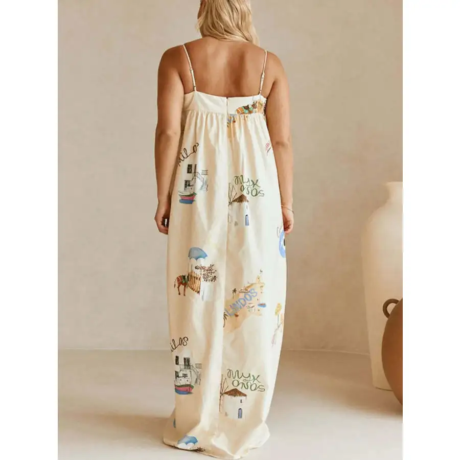 Bohemian Print Cami Maxi Dress with Pockets