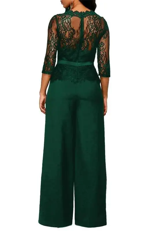 Lace Peplum Wide-Leg Jumpsuit