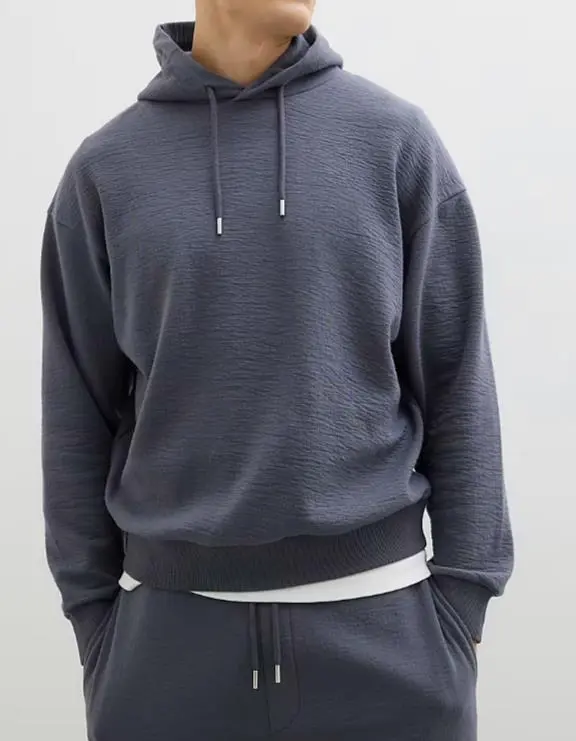 Men's Grey Textured Hoodie
