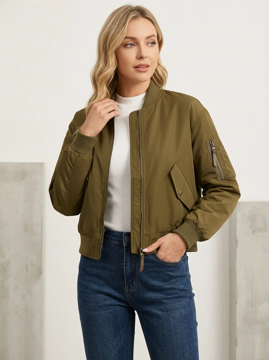 Quilted Denim-Style Minimal Women's Casual Jacket