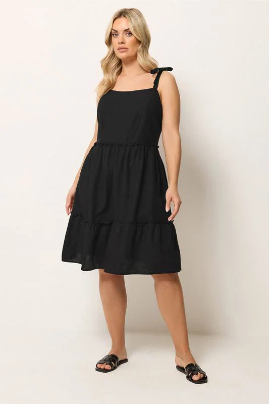 Black Linen Smock Dress detail 1
