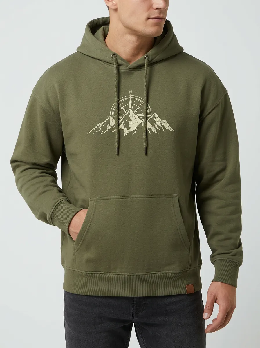 Everyday Mountain Graphic Compass Graphic Outdoor-Inspired Street Look Men's Hoodie
