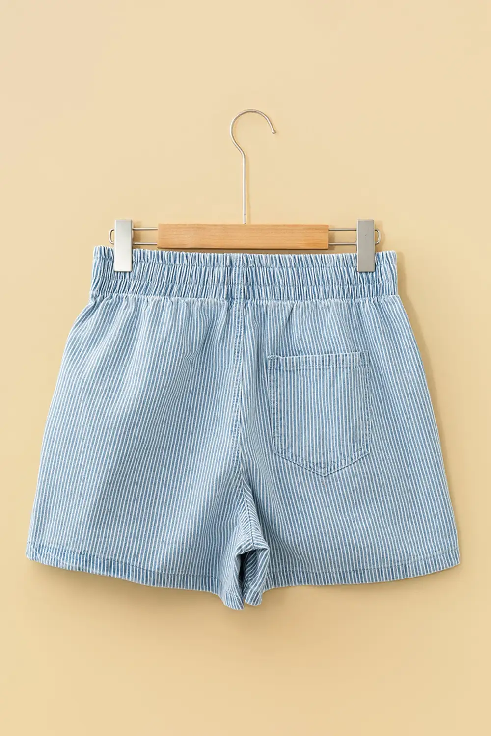 Striped Elastic Waist Drawstring Relaxed Fit Denim Shorts