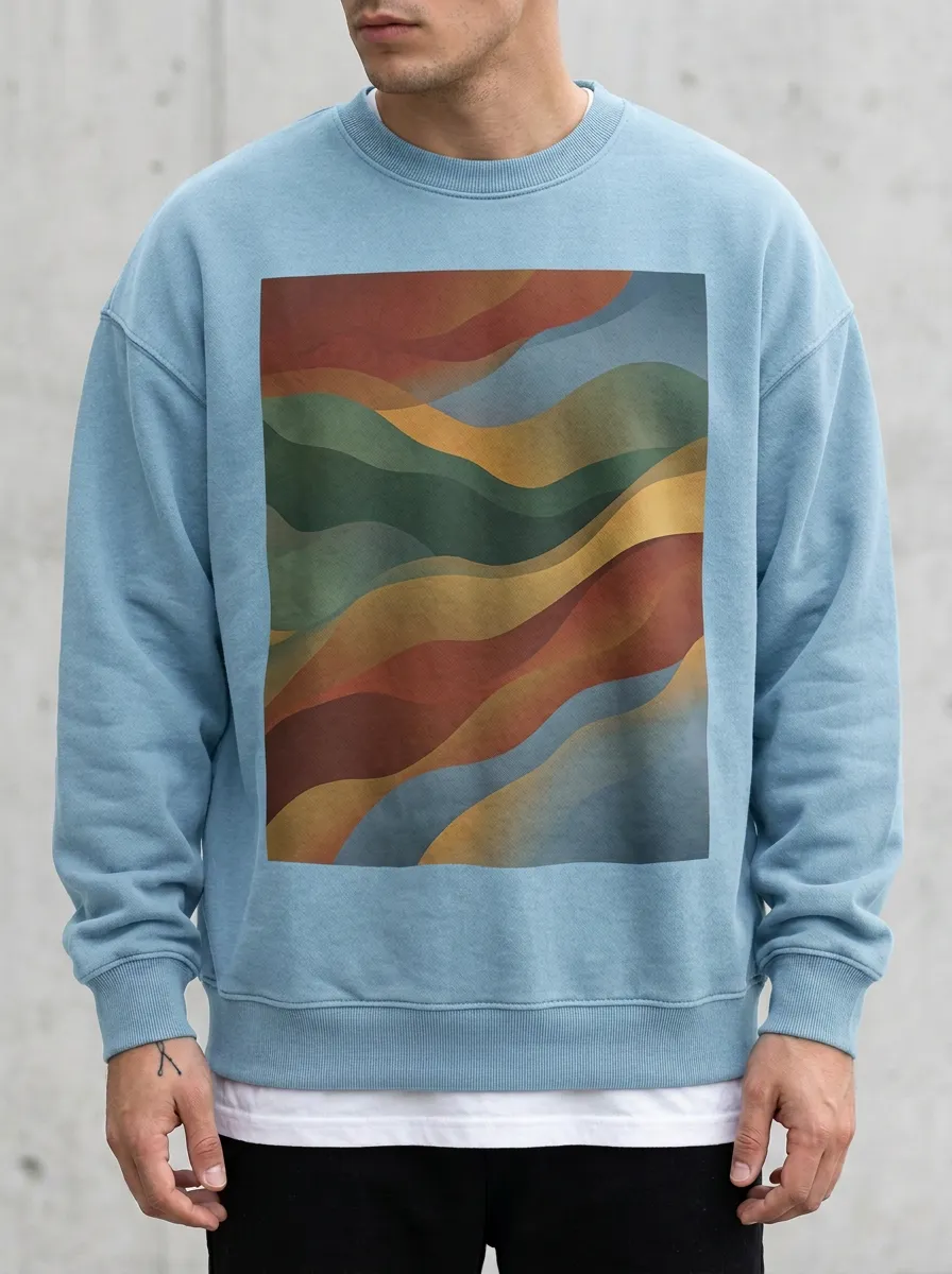 Men's Abstract Landscape Wave Printed Crewneck Sweatshirt