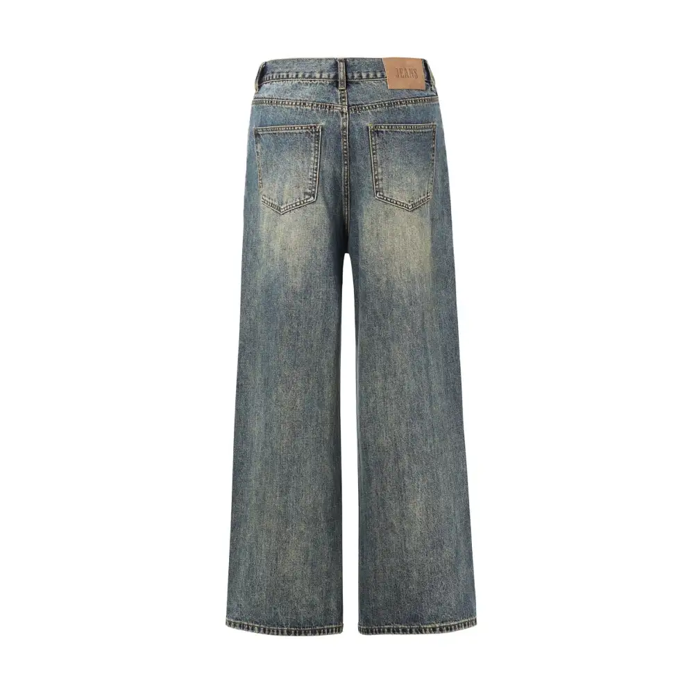 Utility Inspired Straight Leg Whiskered Denim Jeans