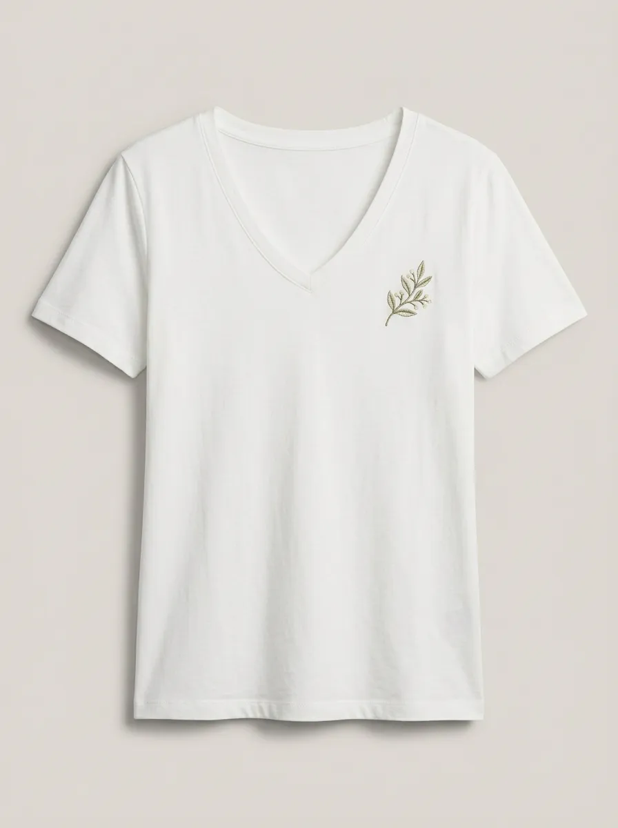Women's Botanical-Embroidered Regular-Fit V-Neck T-Shirt
